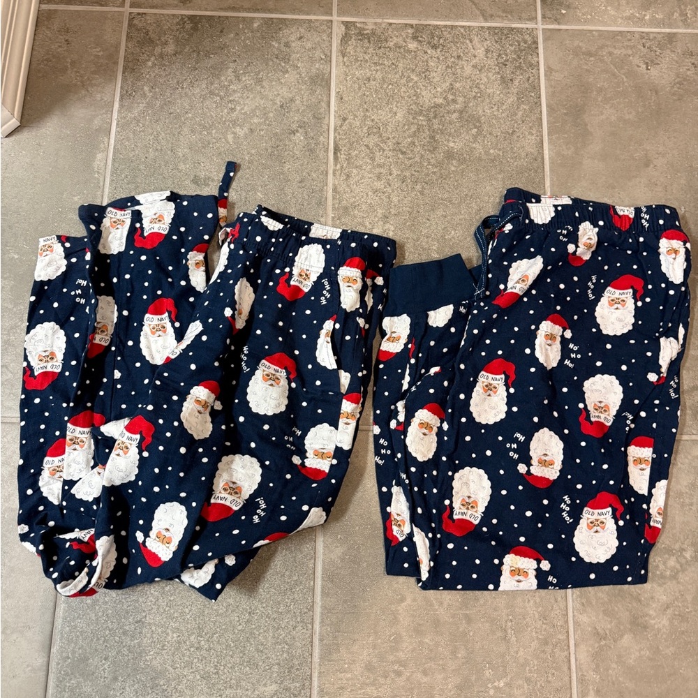 Old Navy Santa Print Pajama Bottoms - Navy Large NON TAPER